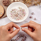 Elecrelive 60Pcs Gold Sand Lampwork Beads White Rondelle Flower Glass Beads 10mm Floral Crystals for DIY Bracelet Necklace Earring Jewelry Making - color: White