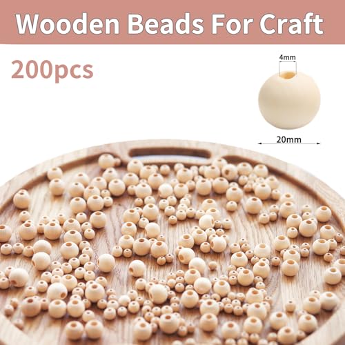 200pcs Wooden Beads for Crafts 20mm Natural Unfinished Bulk Large Beads for Garland Macrame Jewelry Making & DIY Farmhouse Decor (20mm) - size: 20mm