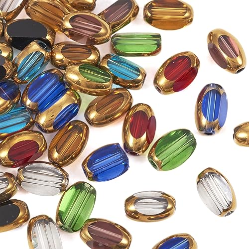 80Pcs Electroplate Glass Beads with Golden Edge, Colorful Oval Crystal Loose Spacer Beads for DIY Bracelet, Earring Jewelry Making Crafts - color: Oval