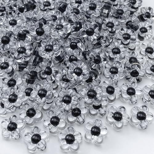 150Pcs Acrylic Flower Beads Candy Color Transparent Plastic Pastel Spacer Beads with Hole for DIY Crafts Wind Chimes Suncatcher Necklaces Bracelets Earrings Jewelry Making(Black) - color: Black