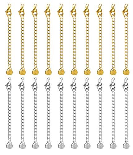 Crisjanggo 20 PCS Gold and Silver Necklace Extender Chain for Women Stainless Steel Curb Extension Bracelet Link for Delicate Jewelry 2 Inch - color: Triangle