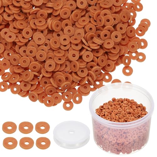 PATIKIL Clay Beads, 3000 Pcs Pale Brown Heishi Beads 6mm Flat Polymer Clay Beads Friendship Bracelet Kit with Elastic Cord for Jewelry Necklace Making - color: Pale Brown
