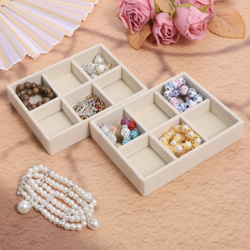 2 Pcs Stackable 6 Grids Drawer Jewelry Organizer, Premium Velvet Jewelry Box Inserts Felt Jewelrys Tray for Drawers Inserts Storage Tray Display Case Stud Earrings Bracelets Necklace Rings