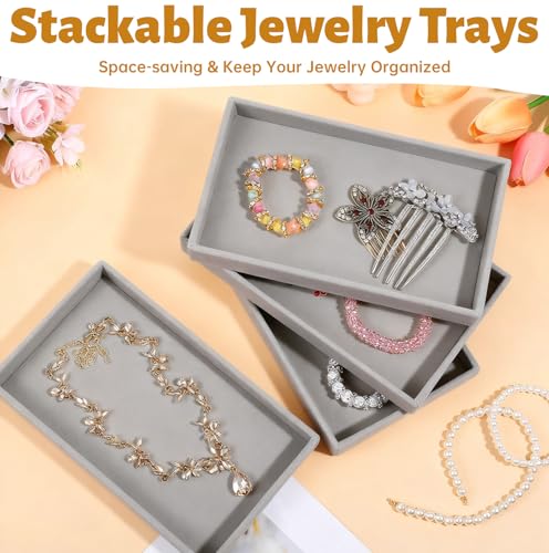 12 Pcs Velvet Jewelry Tray, Blank Stackable Drawers Organizer, Jewelry Display Tray for Beads Bracelets Necklaces Earrings Storage (Gray) - color: Gray