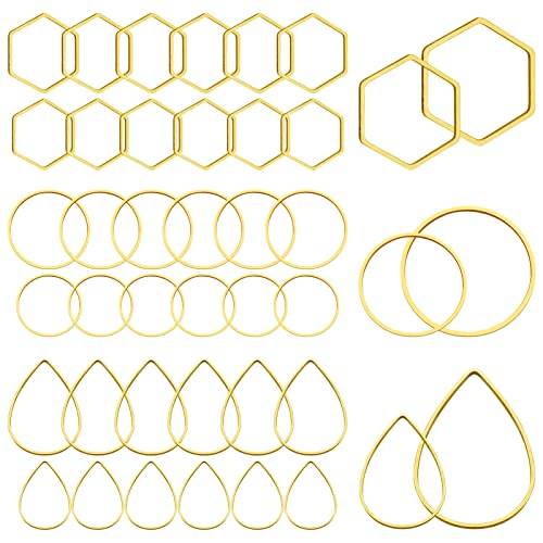 60pcs Hoop Earrings for Jewelry Making,Beading Hoops Earrings Hypoallergenic Teardrop Hexagon Round Earring Hoop Open Bezel Pendant Frame for DIY Crafts(Gold,3 Shapes) - color: 60PCS;Teardrop,Hexagon,Round;Gold