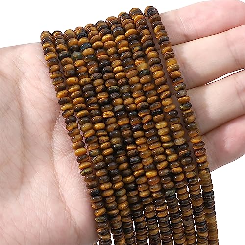 BEADIA Natural Yellow Tiger Eye Disk Stone Beads 4x2mm 160pcs Rondelle Loose Semi Gemstone Beads for Jewelry Making Design - color: Yellow Tiger Eye