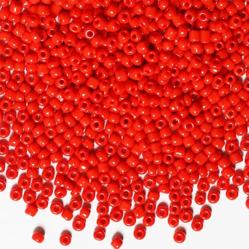 Bulk 4mm Red Seed Beads for Jewelry Making 200 Grams About 3380pcs,6/0 Glass Craft Beads for Making Earrings, Bracelets, Pendants, Waist Jewelry, DIY Handmade Seed Beads (Red-4mm) - color: Red, size: 4mm