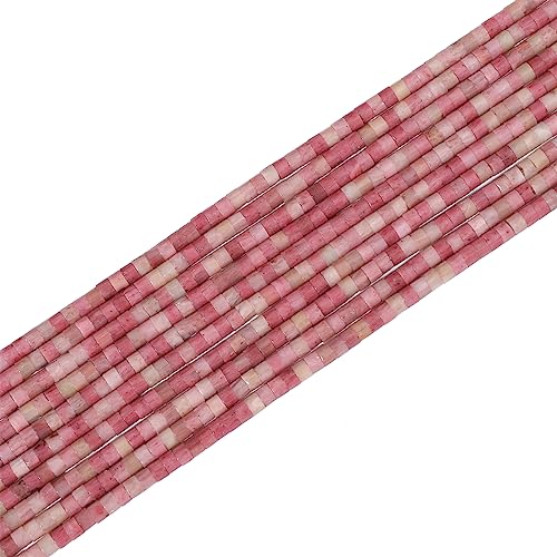 BEADIA Natural Rhodochrosite Short Cylinder Beads 2x3mm 155pcs Tube Loose Semi Gemstone Beads for Jewelry Making Design - color: Rhodochrosite