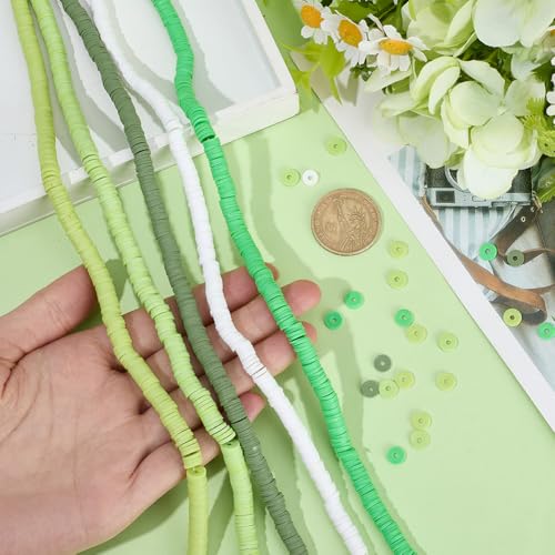 SUNNYCLUE 1 Box 5 Strand 1765~1890Pcs St. Patrick's Day Beads Holiday Polymer Clay Beads Bulk 6mm Flat Parade White Green Clay Bead for Bracelets Beaded Keychain Making Supplies Arts Adults Women - style: Style 3