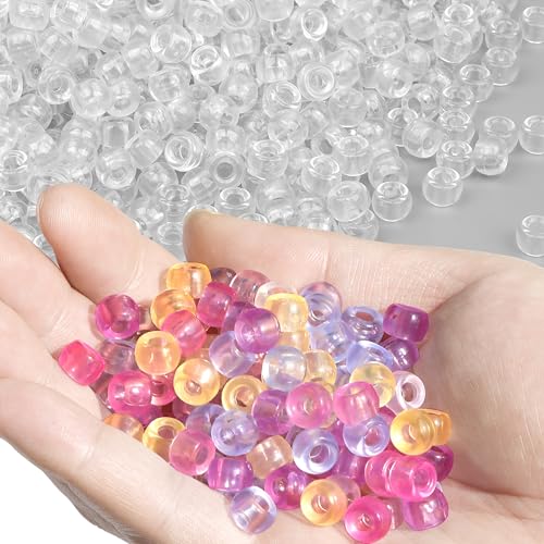 Transparent UV Pony Beads Bulk - 1000 Pcs Plastic Cute Clear Color Changing Beads for Friendship Bracelet & Necklace DIY Jewelry Making Party Decoration Supplies - color: Multicolour Color Changing Beads