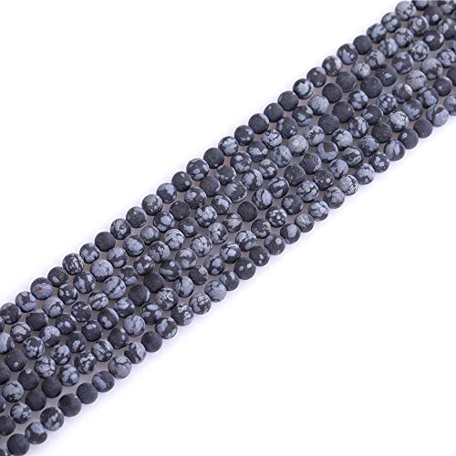 4mm Natural Stone Black Snowflake Jasper Frosted Matte Unpolished Round Spacer Beads for Jewelry Making Strand 15 inch - color: Black Snowflake, size: 4mm