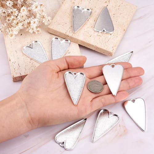 Pandahall 50pcs Tibetan Style Alloy Heart Large Pendant Cabochon Bezel Settings Cabochons Tray Cover Necklace Charms Antique Silver