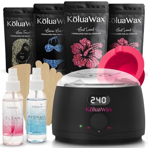 KoluaWax Premium Waxing Kit for Women - Beginner Friendly - Complete Wax Kit that includes 14oz of Wax Beads, Applicator, Pre and Post Care, Suitable for Sensitive Skin (Black) - Mothers Day Gifts - color: Black