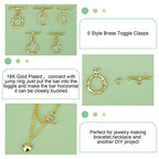 PH PandaHall 18K Gold Jewelry Clasps, Hollow Toggle Clasps Oval T-Bar Links Bracelet Closure Hook Fastener IQ End Connectors for Necklace Jewelry Making, 10 Sets - color: 5 Styles