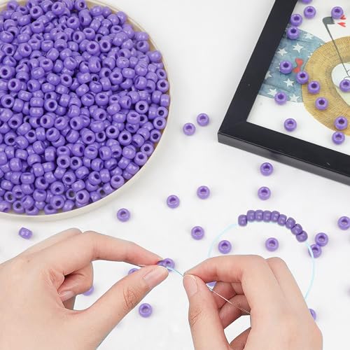1000 Pcs Purple Plastic Round Pony Beads for Jewelry Making, DIY Bracelet Necklace Supplies - color: Purple
