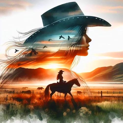 Axquilon Diamond Art Kits for Adults - Cowgirl Diamond Painting Kits for Adults Beginner, DIY 5D Full Drill Horse Gem Art for Home Wall Decor 14x14 inch - color: Cowgirl