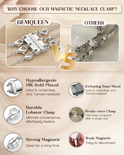 GEMQUEEN Multi Magnetic Necklace Clasps and Closures : White Gold Plated Magnet Jewelry Layering Clasp for Necklaces Multiple Magnets Bracelet Helper Necklace Extenders 8PCS - color: White Gold Plated - 8PCS