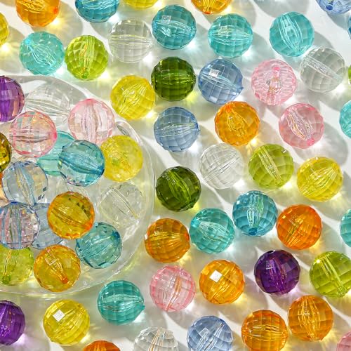 20mm Acrylic Beads 100pcs Chunky Bubblegum Bead Bulk Mixed Color Opaque Beads for DIY Bead Pen (Transparent Polyhedra) - color: Transparent polyhedra