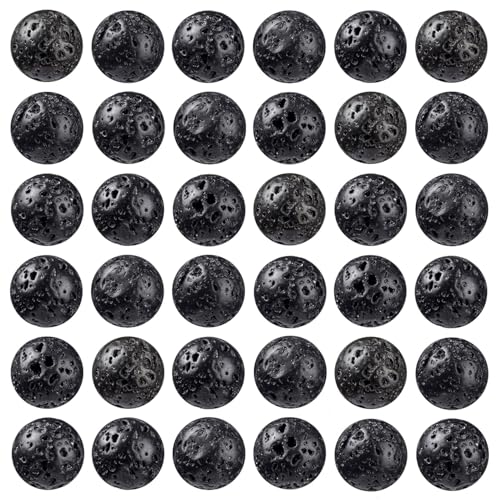 100pcs Natural Stone Beads 8mm Black Volcanic Lava Round Genuine Real Stone Beading Loose Gemstone Hole Size 1mm DIY Charm Smooth Beads for Bracelets Necklaces Earrings Jewelry Making Crafts - color: Black Lava