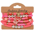 6PCS Valentine’s Day Clay Heishi Bracelet Set for Women- Red Pink Heart Love KISS XOXO Beaded Stretch Bracelets - Handmade Polymer Clay Crystal Glass Stackable Jewelry Gift for Galentine's Anniversary - color: LOVE-05
