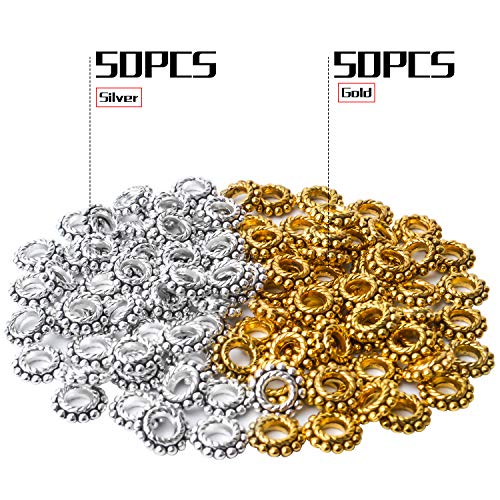 100pcs Alloy 8mm Spacer Beads - Jewelry Spacer Beads with A Box for DIY Bracelet Making (Antique Silver and Antique Gold)