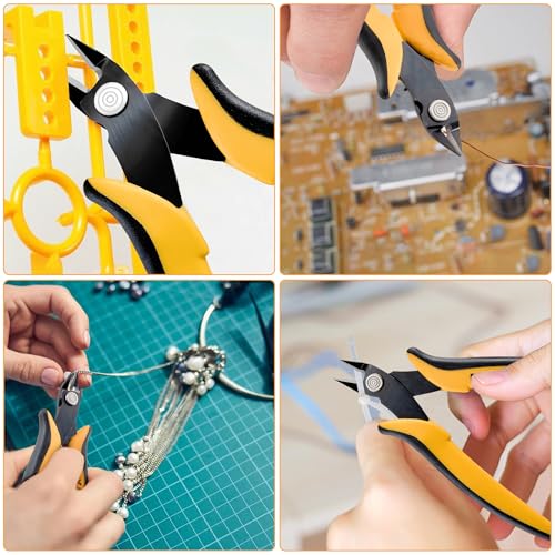 Micro Wire Cutters, 5.4 Inch Flush Cutters, 1 Pack Sharp Spring Loaded Micro Diagonal Cutters for Jewelry, Zip Ties, Electronics & DIY with Soft Grip Handles (Yellow & Black) - color: 1 Pack