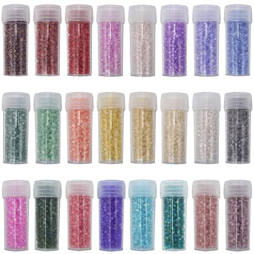 INSPIRELLE Uniform 120 Gram 12/0 (2mm) Cylinder Glass Seed Beads for Craft Jewelry Making, 24 Matte Transparent AB Colors - color: 24x Matte Transparent AB