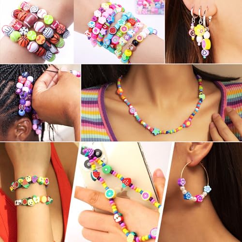 BBita 1600PCS Softball Sports Ball Polymer Clay Beads Charms for Friendship Bracelets Making Kit Cute Fun Beads DIY Arts Crafts Birthday Gifts for Kids Girls Softball Bead - color: A6#style 2