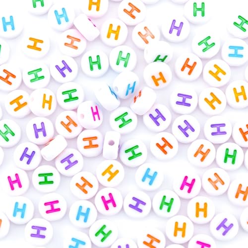 300Pcs Round Letter Pony Beads H 4X7mm Individual Alphabet Beads for Friendship Bracelets Making - color: Round - H