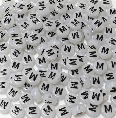 200PCS Letter Beads Glow in The Dark 4x7mm Acrylic Alphabet Letter M Beads for Jewelry Making Bracelet - color: M-200PCS