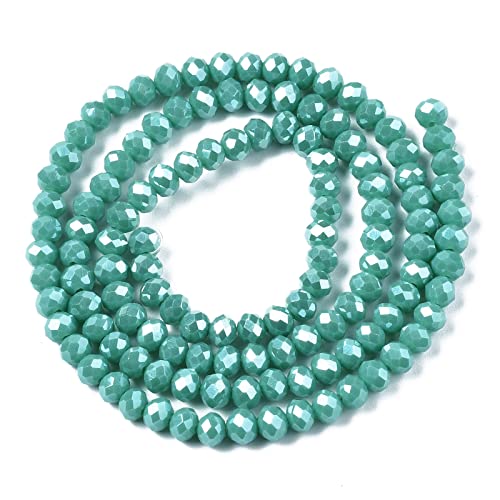 10 Strands Briolette Faceted Rondelle Glass Beads 4x3mm AB Color Opaque Glass Pearl Luster Tiny Spacer Beads 1230pcs for Bracelets Jewelry Making - color: Dark Turquoise, size: 4x3mm