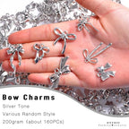 stino 100 Gram Metal Charms for Jewelry Making, Silver & Gold Plated, Bulk Pack for Bracelets, Necklaces, Crafts - color: Bow (Silver Tone 200gram)