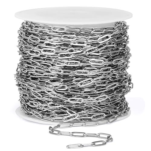 [33 Ft] Stainless Steel Paperclip Chains Roll, 2.5mm Width 304 Stainless Steel Oval Link Chains Spool Bulk for Jewelry Making - color: 2.5mm width