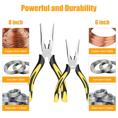 Premium Long Needle Nose Pliers-6''&8'', Paper Clamp Precision, High Carbon Steel, Soft Grip with Wire Cutter, Long Nose Cutting Pliers for Home, Fishing, Jewelry, Crafts,2pcs - style: 6in+8in