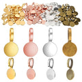 salbsever 100 PCS Jewelry Bails for Jewelry Making Glue on Bails Round Flat Pad Metal Pendant Connectors Golden Silver Bronze Rose Gold for Necklace Bracelet DIY Crafts