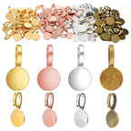 salbsever 100 PCS Jewelry Bails for Jewelry Making Glue on Bails Round Flat Pad Metal Pendant Connectors Golden Silver Bronze Rose Gold for Necklace Bracelet DIY Crafts