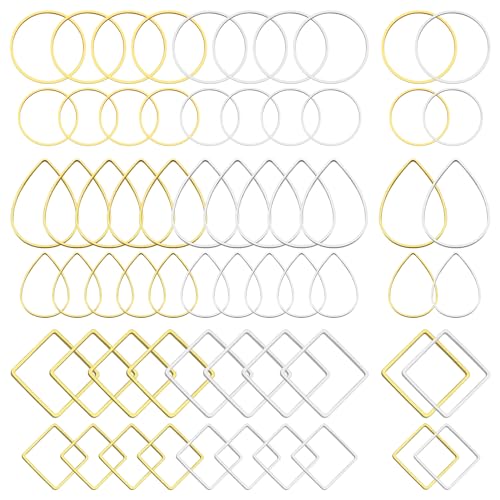 Oubaka 192pcs Earring Hoop Jewelry Making, 3 Shapes Earrings Beading Hoop Bulk Hypoallergenic Square Teardrop Round Earring Findings for DIY Crafts Accessories Supplies (Gold&Silver) - color: 192PCS;Teardrop,Square,Round;Gold,Silver