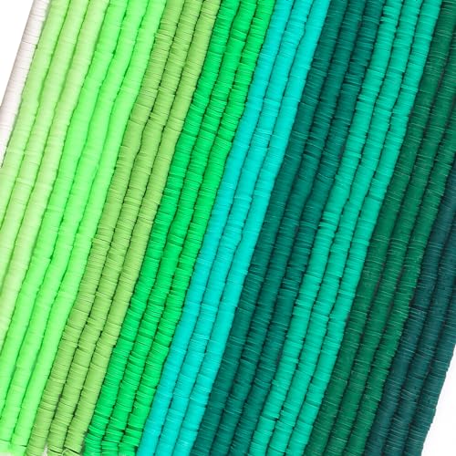 JMUQ 28 Strands Green Clay Beads Bracelet Making Kit, Friendship Preppy Flat Polymer Clay Heishi Beads for Bracelets Jewelry Making Kit, DIY Arts and Crafts Gifts - color: Green Series
