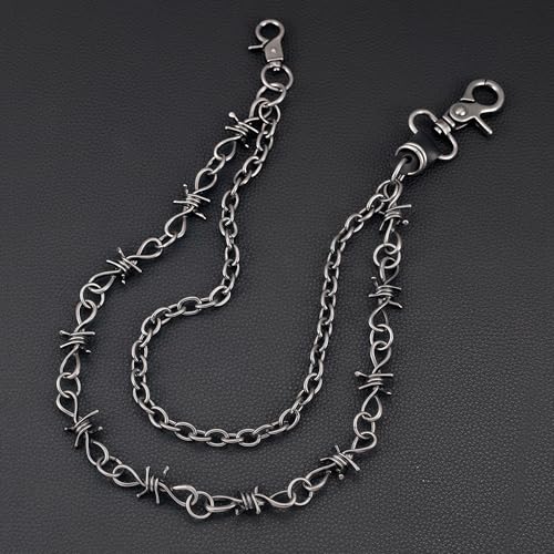 Layered Punk Pants Chain for Men Women, Gothic Hip Hop Jean Chain Wallet Chain Biker Trouser Chain, Goth Emo Fashion Keychain Accessories - color: 2L-Black Barbed