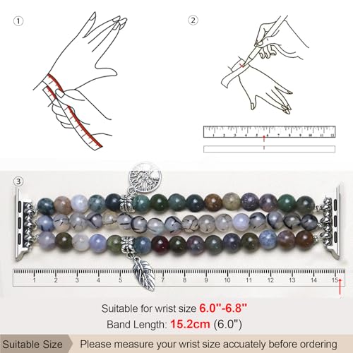Newlibery Natural Stone Bracelet Beaded-Band Women Compatible with Apple Watch 42mm(S3/2/1) 44/45/46/49mm Feminine Handmade Stretch Strap for iWatch Series 11/10/9/8/7/6/5/4/3/2/1 SE 3/2/1 Ultra1/2/3 - color: A2 Rhyolite jasper, size: 46(S10/11)/49/45/44/