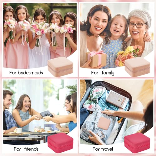 Taiyin Travel Jewelry Case, Bridesmaid Gifts Mini Jewelry Organizer, PU Leather Portable Earring Box for Women Girls - color: Pink, Rose Red
