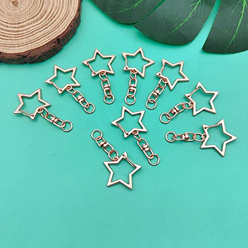 60Pcs Star Shaped Spring Snap Keychain Clip,Metal Swivel Clasp Snap Hook Key Ring with Chain Hanging Buckle with Open Jump Ring Connector for Crafts Key Ring Making,DIY Keychain Supplies(Rose Gold) - color: rose gold