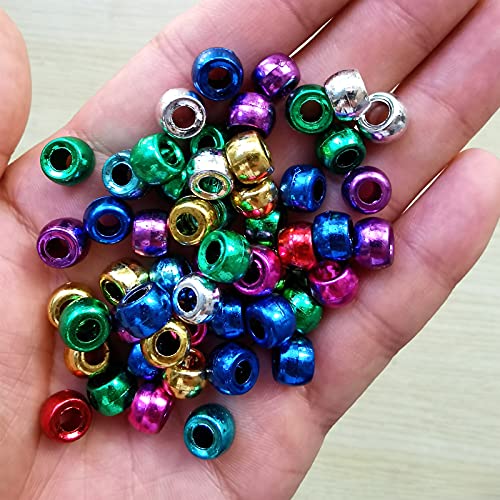 Amaney 500Pcs 6x9mm Mixed Colors Plastic Pony Beads (Electroplated) - color: Electroplated