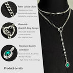 Heart Slip Chain Necklace for Women, 39 Inch Cuban Chain, Removable Heart O-Ring, Crystal Pendant, Adjustable Stainless Steel Y-Necklace - color: Silver-Green