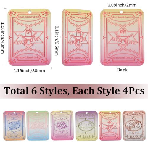 SUNNYCLUE 1 Box 24Pcs 6 Colors Tarot Card Charms Divination Charms Bulk Rectangle Plastic Magic Astrology Colorful Acrylic Card Pendants for Jewelry Making Halloween Necklace Bracelet Earrings DIY - style: Tarot 2