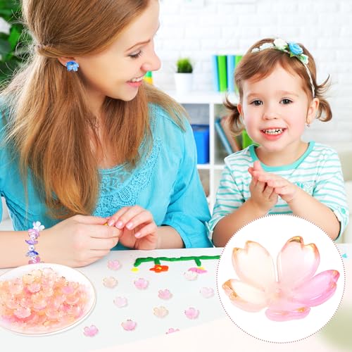 100pcs Cherry Blossom Beads, 5-Petal Gradient Acrylic Flower Beads, Mini Spacer Hair Accessories Halloween Christmas for Bracelets Earring Jewelry Making- Blue & Red - color: Blue & Red