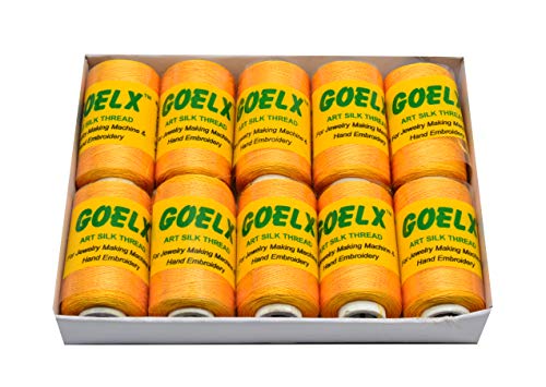 Goelx Silk Thread by Shade No for Jewelry, Tassel Making, Embroidery, Crafts, Shiny Soft Thread Spools - Yellow - 60 - color: Yellow - 60
