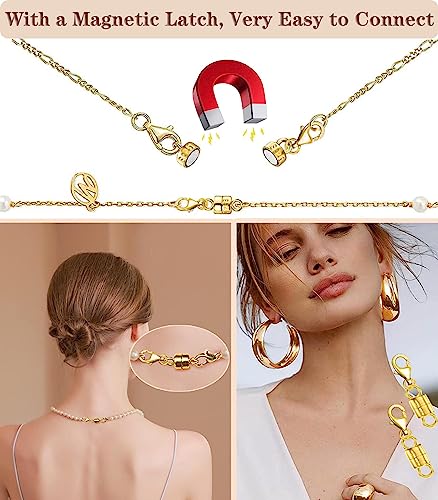 Dailyacc 925 Silver Lobster Magnetic Necklace Clasps and Closures Safety Sterling Silver with 14K Gold Jewelry Converters for Bracelets Chain Extender - color: 4pcs Gold