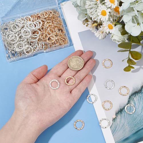 PH PandaHall 200PCS 17mm Hoop Earring Circle Charms, 2 Colors Alloy Hammered Circle Link Round Linking Rings Metal Circles Charms Links for DIY Earring Necklaces Bracelets Jewelry Making Supplies
