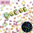 100 Pcs Luminous Fall Nail Art Charms Mixed Color Resin Maple Leaves Nail Charms 3D with Night Light Fall Leaves Designs Nail Accessories Autumn Charms for Acrylic Nails DIY Thanksgiving Nail Supplies - color: Luminous Fall Leaves